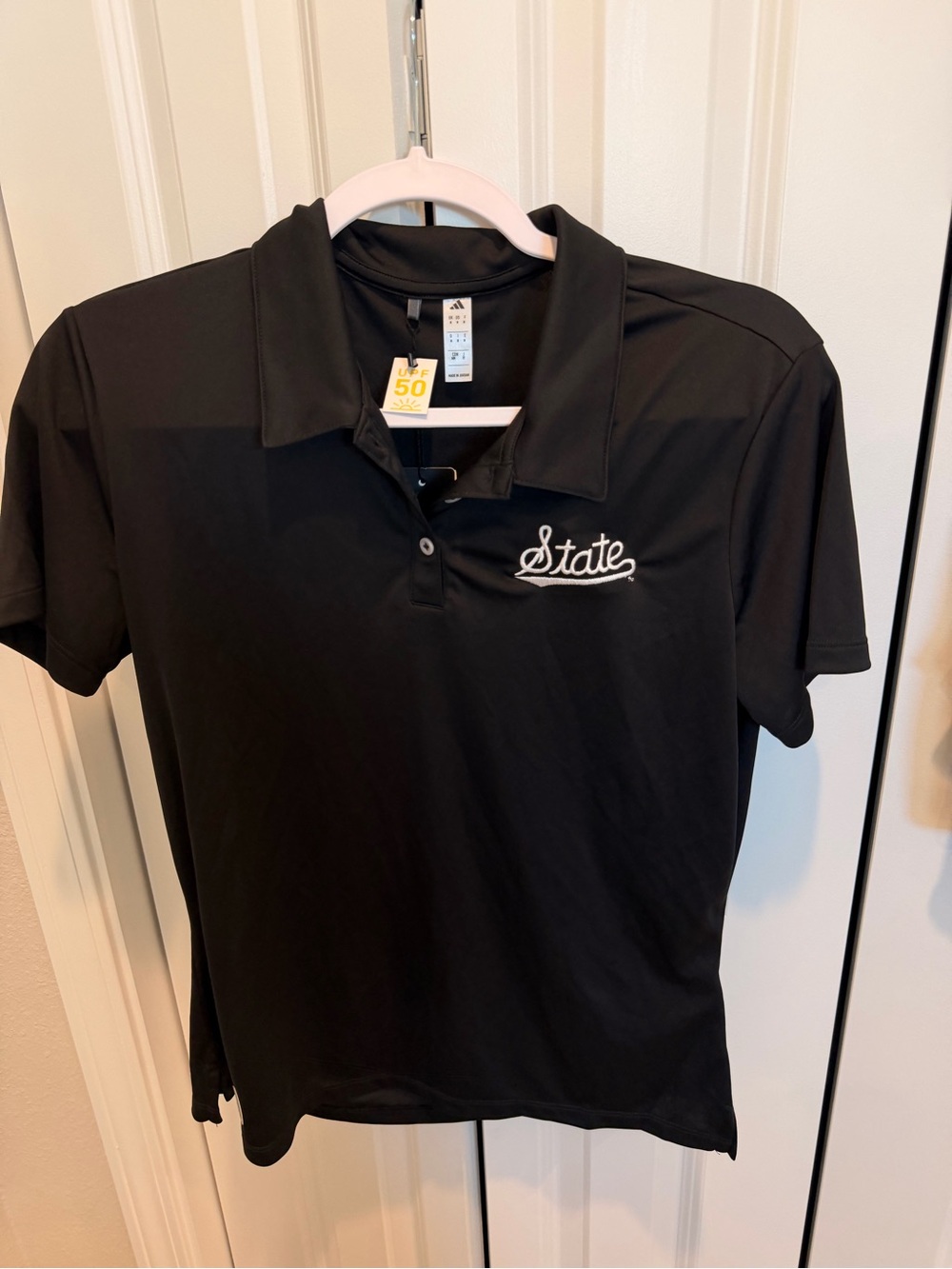 adidas Black Polo Shirt with 'State' Script Embroidery